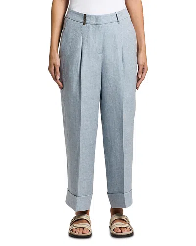 Peserico Cropped Darted Trousers In Blue