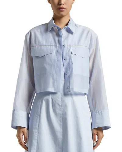 Peserico Cropped Flap Pocket Blouse In Blue