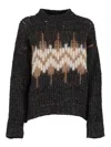 Peserico Cropped Knitted Sweater With Zigzag Pattern In Black