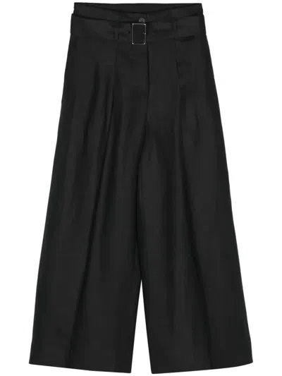 Peserico Cropped Linen Palazzo Pants In Black