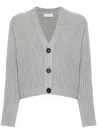 Peserico Cropped Lurex Cardigan With V-neck And Button Closure In Gray