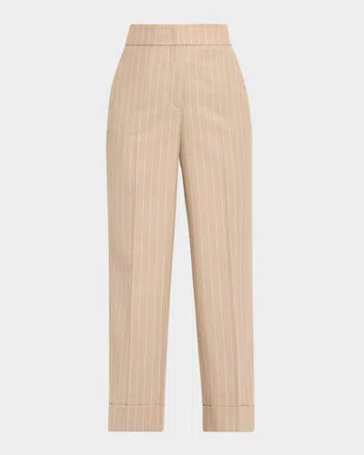 Peserico Cropped Pinstripe Wool-blend Pants In Brown