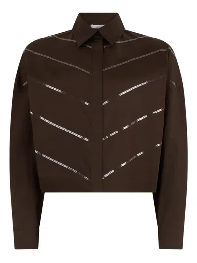 Peserico Cropped Sequin-embellished Shirt In Brown