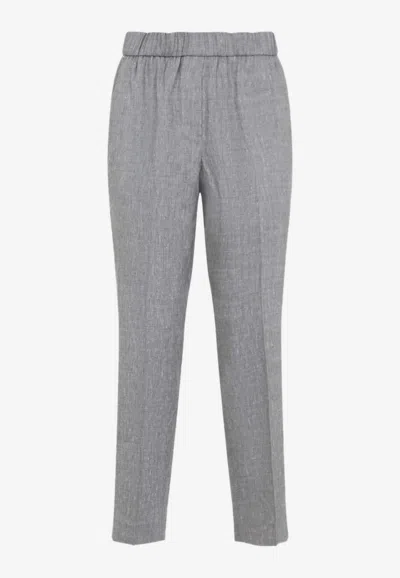 Peserico Stretch Cotton Gabardine Cigarette Trousers In Grey