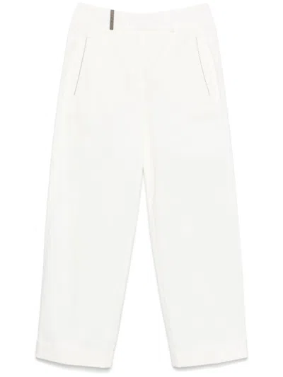 Peserico Cropped White Pants In Red