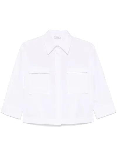 Peserico Cropped White Poplin Shirt With Hidden Buttoning