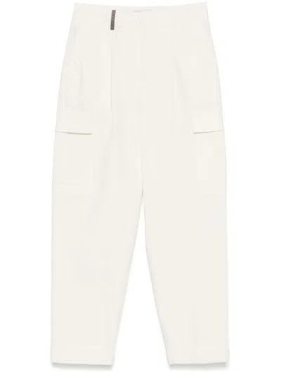 Peserico Cropped White Trousers With Relaxed Fit In Neutral