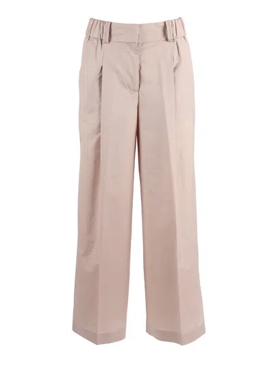 Peserico Cropped Wide-leg Trousers With Elasticated Waistband In Pink