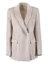 Peserico Double-breasted Tailored Jacket With Ribbed Texture In Neutral