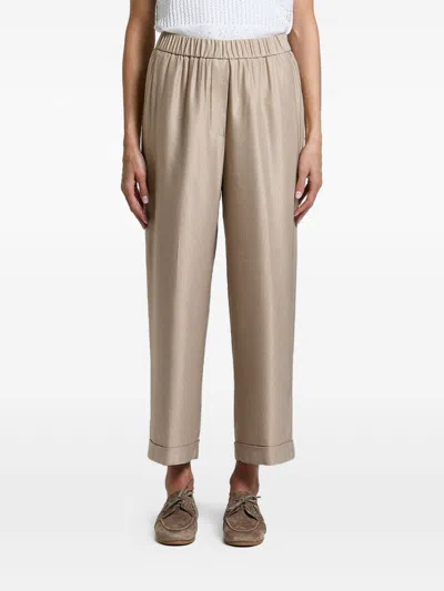 Peserico Cuffed Pants With Elastic Waistband In Neutral
