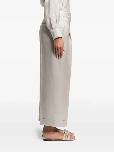 Peserico Cuffed Satin Trousers In Gray