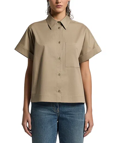 Peserico Cuffed Sleeve Camp Shirt In Neutral
