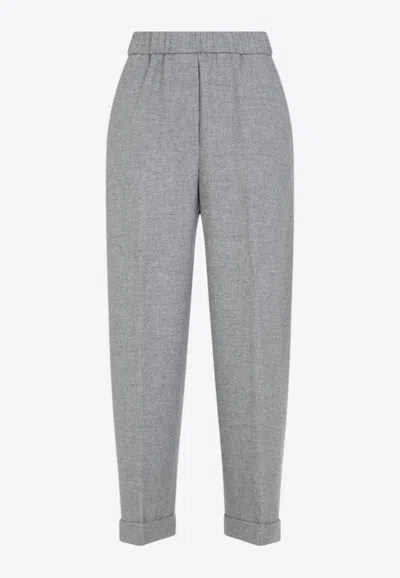 Peserico Cuffed Straight-leg Wool Pants In Gray
