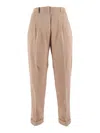 Peserico Cuffed Trousers With Front Pleats In Neutral