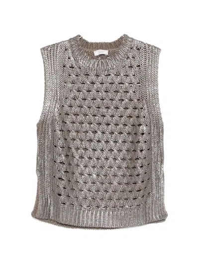 Peserico Vest In Cotton Yarn With Foil In Gray