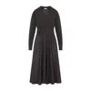 Peserico Ebony Brown Two-fabric Midi Dress With Pointed Collar In Brown