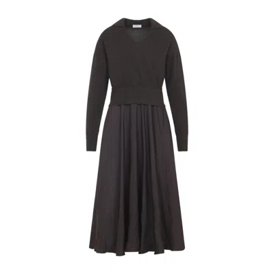 PESERICO DARK BROWN TRICOT VISCOSE-BLEND TWILL DRESS
