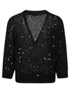 Peserico Deep V-neck Cardigan With Sequined Embellishments In Black