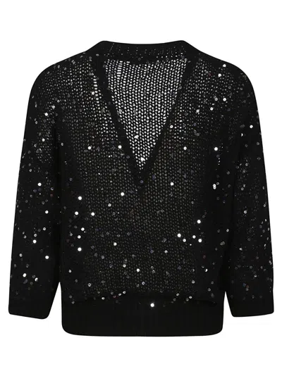 Peserico Deep V-neck Cardigan With Sequined Embellishments In Black