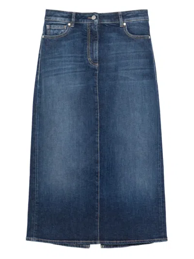 Peserico Denim Midi Skirt In Blue