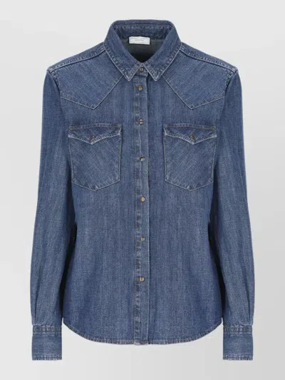 Peserico Classic Blue Denim Shirt With Western-inspired Details