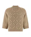 Peserico Diamond Pattern Knit Sweater With Raglan Sleeves In Brown