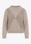 Peserico Argyle Knit Sweater With Sparkling Embellishments In Brown