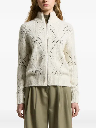 Peserico Diamond-pattern Zip-up Cardigan In Neutral