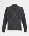 Peserico Diamond-patterned Cashmere, Silk And Wool Sweater In Gray