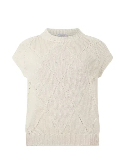 Peserico Short Sleeve Lightweight Sweater With Sequins In Neutral