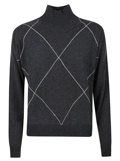 Peserico Diamond Stitch Cashmere Blend Turtleneck Sweater In Black