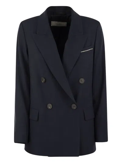 Peserico Viscose Blend Double-breasted Blazer In Black