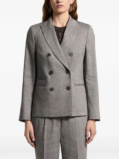 Peserico Double-breasted Blazer In Gray