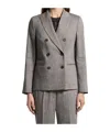 Peserico Double Breasted Blazer In Linen And Wool Blend In Gray