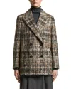 Peserico Check-pattern Double-breasted Coat In Brown