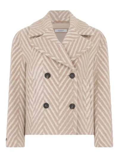 Peserico Double-breasted Chevron Jacket In Brown