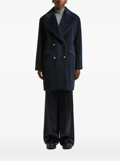 Peserico Double-breasted Coat In Blue