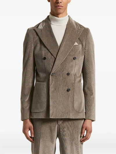 Peserico Double-breasted Corduroy Jacket In Brown