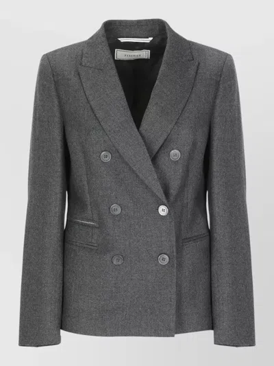 Peserico Double-breasted Glitter Jacket With Rhinestone Detail In Gray