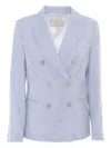 Peserico Double-breasted Tailored Jacket With Classic Lapel In Blue