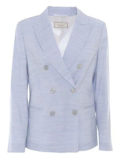 Peserico Double-breasted Tailored Jacket With Classic Lapel In Blue