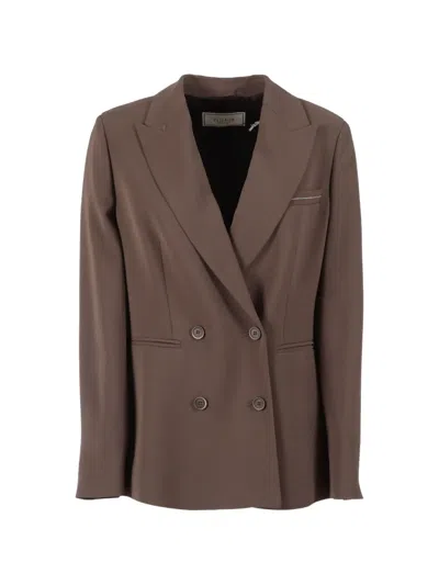 Peserico Double-breasted Jacket In Brown