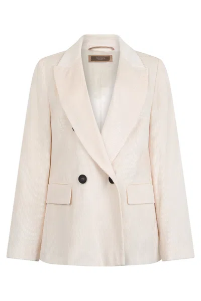 Peserico Double-breasted Jacket In Sand Color With Minimal And Elegant Design. In White