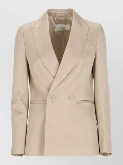 Peserico Double Breasted Linen Viscose Peak Lapel Blazer In Neutral