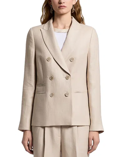 Peserico Double Breasted Peak Linen Blazer In Brown
