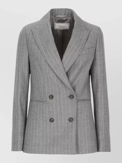 Peserico Double Breasted Pinstriped Wool Blazer In Gray