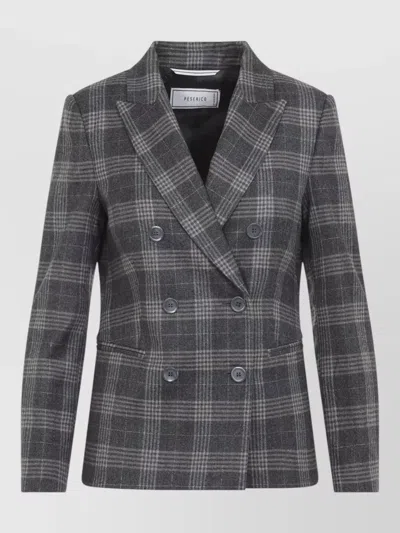 Peserico Double Breasted Plaid Jacket Long Sleeves In Gray