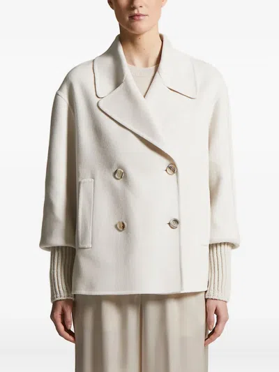 Peserico Double-breasted Ribbed-cuff Coat In Neutral