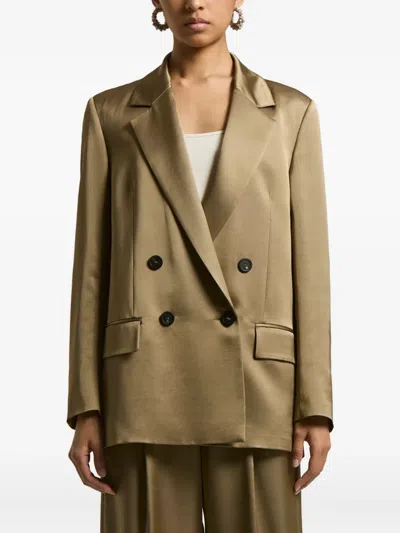 Peserico Double-breasted Satin Blazer In Brown