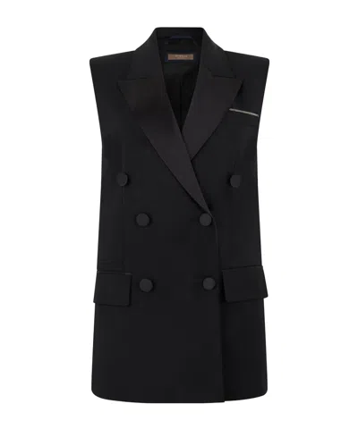 Peserico Double-breasted Sleeveless Vest In Black